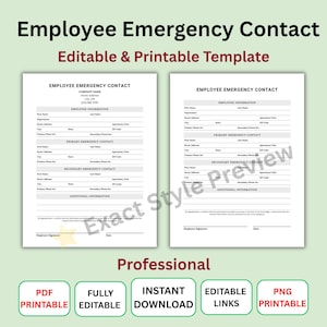 Plantilla editable de formulario de contacto de emergencia, registro de incorporación de empleados, plantilla imprimible de Canva