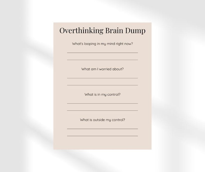 Overthinking Brain Dump Printable | Anxiety Relief Worksheet | Mental ...