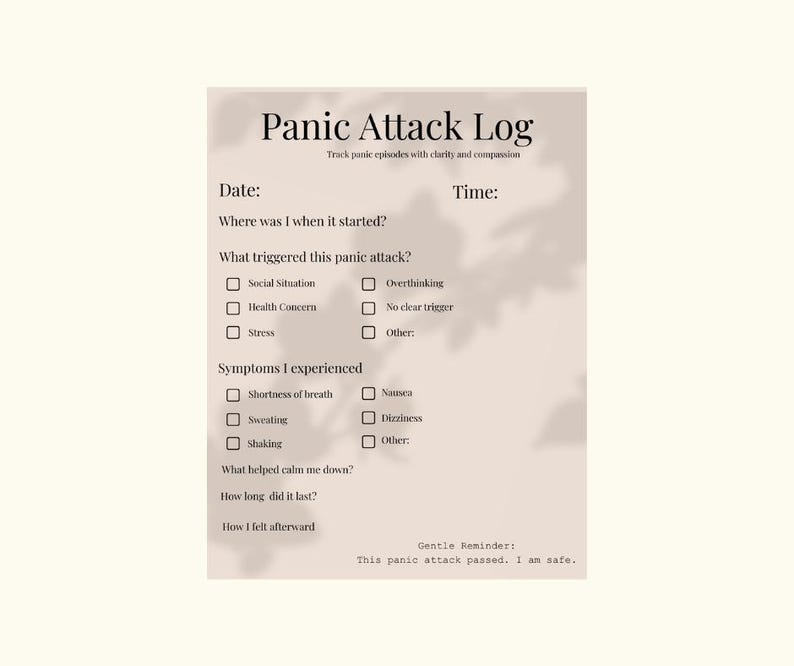 Panic Attack Log Printable | Anxiety Tracker | Mental Health Worksheet ...