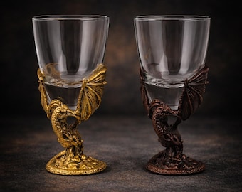 Dragon Shot Glasses Set, Fantasy Zodiac Barware, Metal Detail Whiskey Tequila Glasses