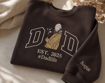 Benutzerdefiniertes Dad-Sweatshirt mit Foto in den Buchstaben, gestickter gesichtsloser Porträt-Hoodie, personalisiertes Vatertagsgeschenk, Dad Est Year-Pullover