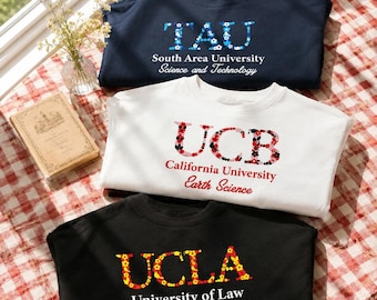 College Floral Letter Embroidered Sweatshirt, Custom University Apparel, Custom Team Name Shirt, Sorority Greek Letter Gift, School Spirit
