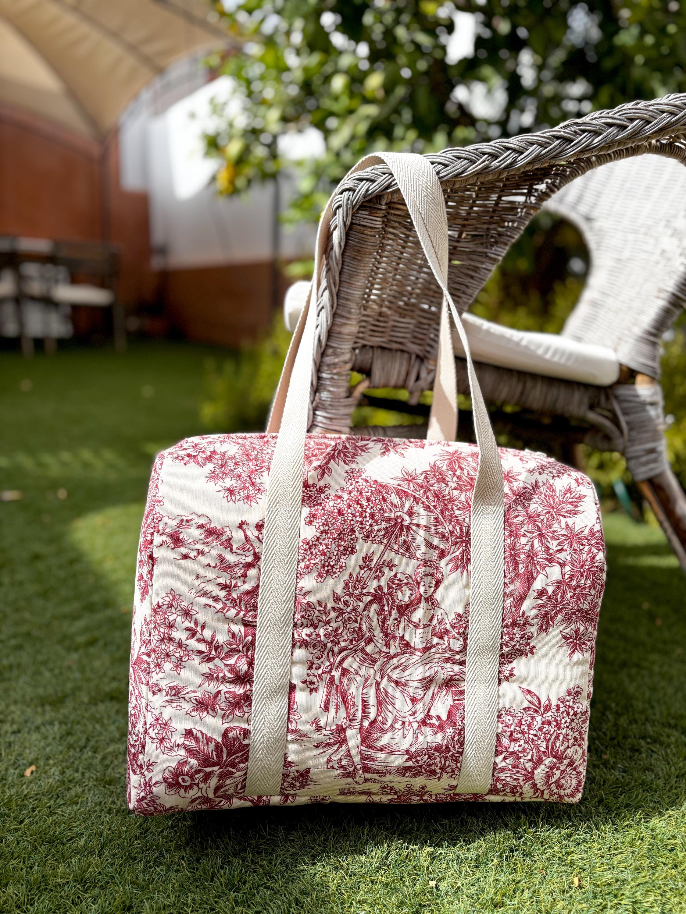Sac week-end ou sac cabine en toile de Jouy bordeaux