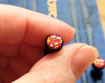 6mm hot pink and black double flare plugs / 2g handmade polymer clay, resin and acrylic gauges / Unique Scottish alternative jewellery