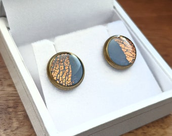 Chunky dusty blue and rose gold stud earrings / Pretty hypoallergenic jewellery / Great birthday gift for her / Handmade in Scotland