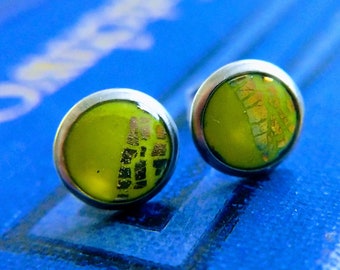 Lime green polymer clay studs / Dainty handmade hypoallergenic earrings with steel posts / Fun colourful modern jewellery