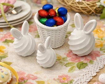 Osterhasen Deko im Set - Moderne Osterdekeo Hasen Weiß - Minimalistische Tischdeko Ostern - Frühlingsdeko - Hasen Figuren Ostern - Korb