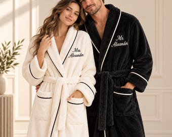 Batas de baño personalizadas para parejas, conjunto de batas bordadas para él y para ella, batas de boda personalizadas, regalo de aniversario de luna de miel para recién casados