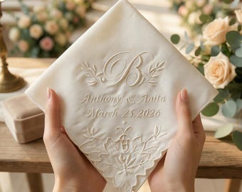 Personalized Wedding Handkerchief, Monogram Custom Embroidered Handkerchief, Mother of the Bride Gift, Bridal Lace Hankie, Groom Gift