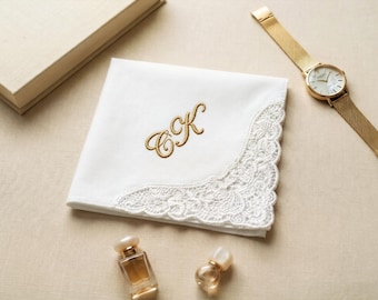 Mouchoir brodé personnalisé - cadeau minimaliste pour une mariée et des professionnels, mouchoirs en coton de qualité supérieure pour lui et elle