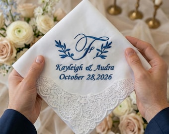 Mouchoir brodé monogramme personnalisé, mouchoirs de mariage personnalisés, cadeau pour les couples, quelque chose de bleu