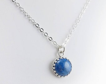 Sterling Silver and Denim Lapis Necklace - Small Blue Stone Pendant - Denim Blue Jewelry - Handmade Necklace