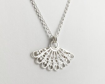 Sterling Silver Fan Necklace | Silver Filigree Necklace