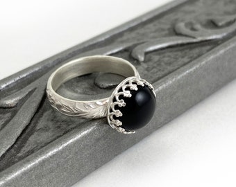 Black Onyx Ring | 925 Sterling Silver Ring | Round Gemstone Ring | Silver Stacking Ring