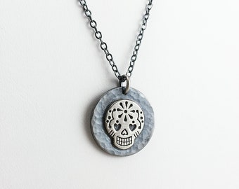 Sterling Silver Sugar Skull Necklace - Day of the Dead Necklace - Sugar Skull Charm - Gothic Jewelry - Halloween Gift - Occult Jewelry