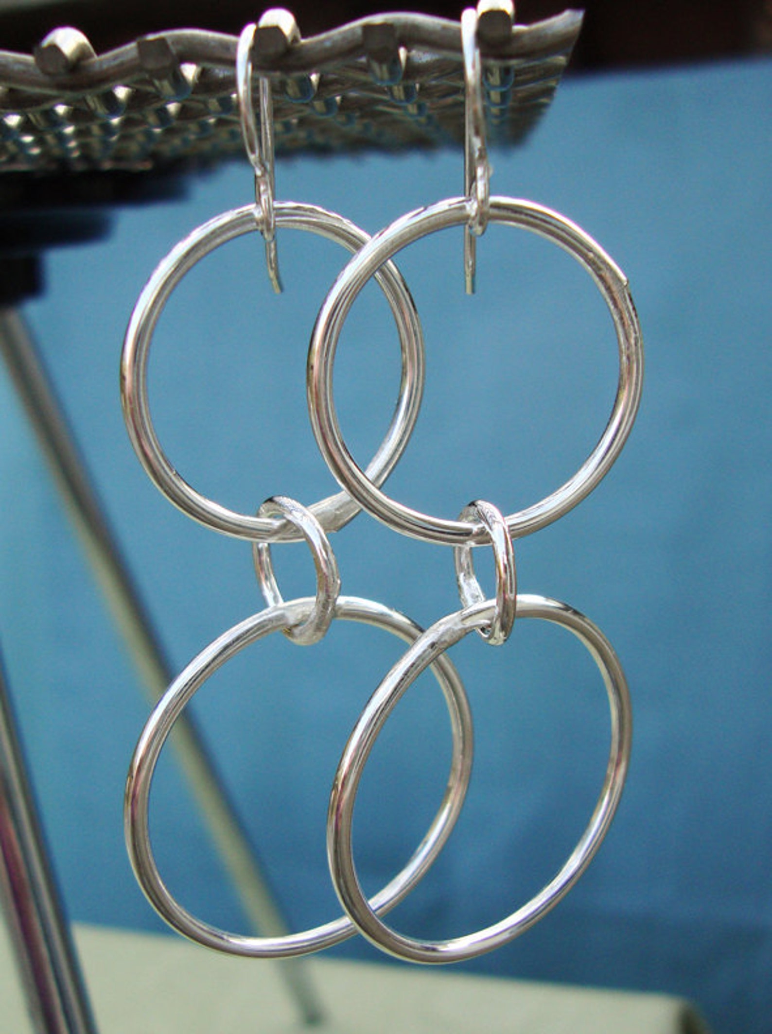 Hoop Dangle Earrings in Sterling Silver Everyday Earrings Etsy