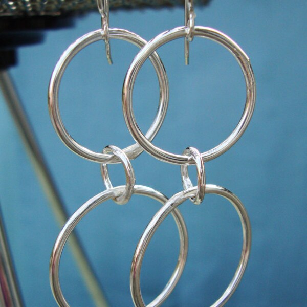 Hoop Dangle Earrings in Sterling Silver - Everyday Earrings - Light Earrings - Handmade Jewelry