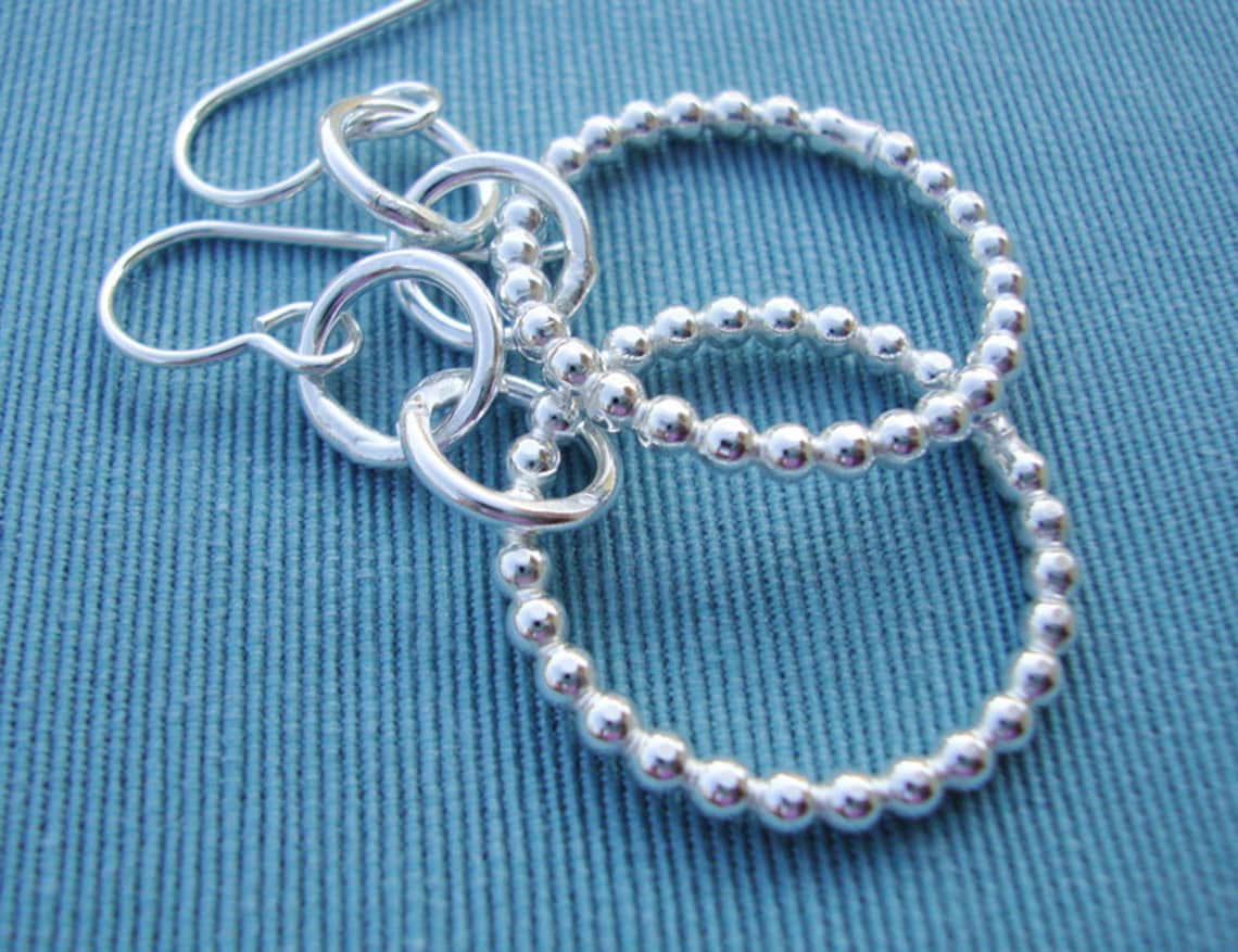 Sterling Silver Beaded Wire Hoops Everyday Earrings Etsy