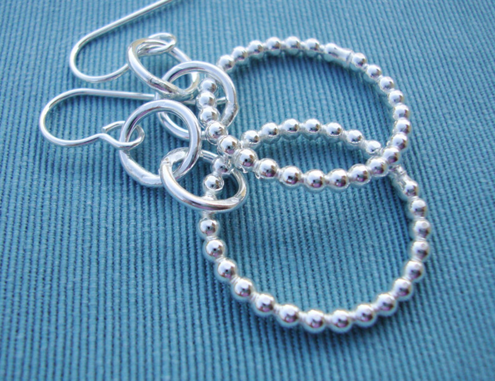 Sterling Silver Beaded Wire Hoops Everyday Earrings Etsy