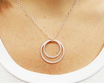 Sterling Silver Double Hoop Necklace - Double Ring Necklace - Eternity Necklace - Handmade Necklace