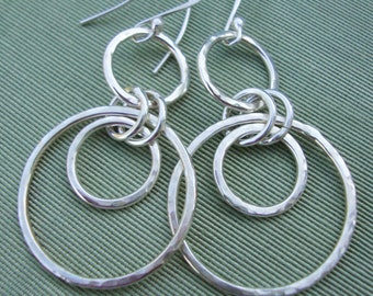 Silver Hoop Earrings, Long Sterling Silver Hoops, Swinging Hoop Earrings, 925 Hoops, Handmade Jewelry, eco friendly jewelry