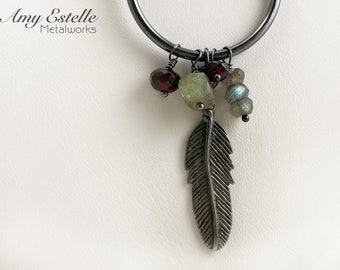READY TO SHIP - Sterling Silver Feather Necklace | Feather and Gemstone Necklace | Boho Feather Jewelry - Christmas gift