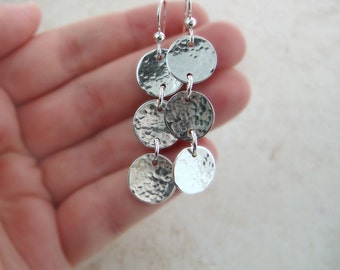 Sterling Silver Disc Earrings - Silver Dangle Earrings - Everyday Earrings - Handmade Jewelry