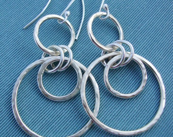 Large Sterling Silver Hoops, Hammered Silver Hoop Earrings, Handmade Jewelry, 925 Sterling Silver Earrings