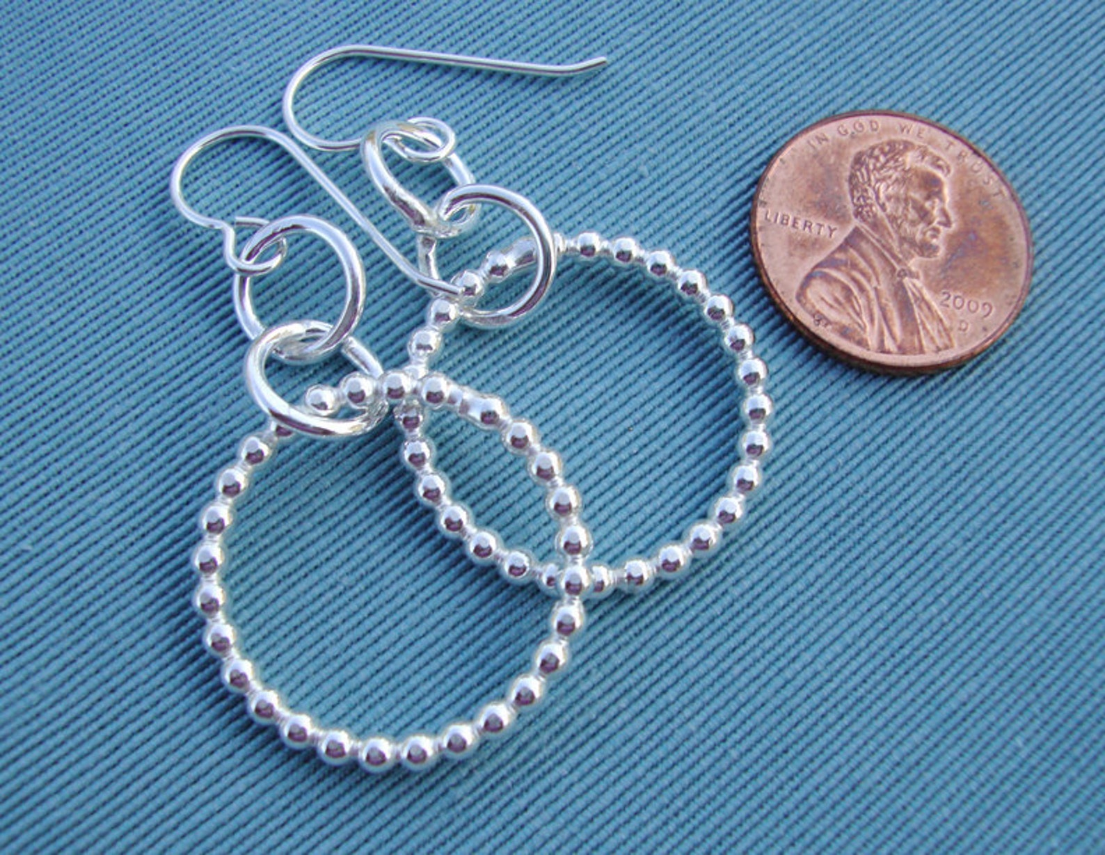 Sterling Silver Beaded Wire Hoops Everyday Earrings Etsy