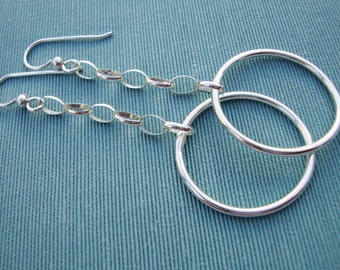 Long Sterling Dangle Earrings with Swinging Hoops - Silver Hoop Earrings - Handmade Jewelry