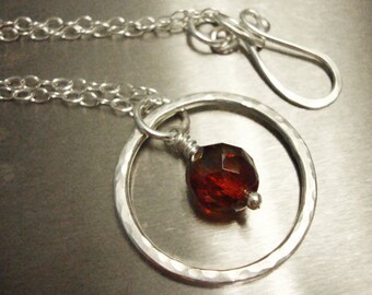 Sterling Silver Eternity Necklace - Ruby Red Czech Glass - Handmade Jewelry