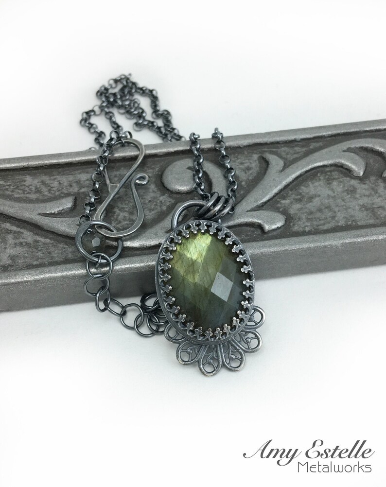 READY TO SHIP - Sterling Silver shops Filigree Necklace - Gothic Jewelry - Silver Labradorite Necklace - Statement Necklace - Christmas gift