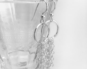 Sterling Silver Fringe Earrings - Silver Tassel Earrings - Dangle Earrings - Hoop Earrings