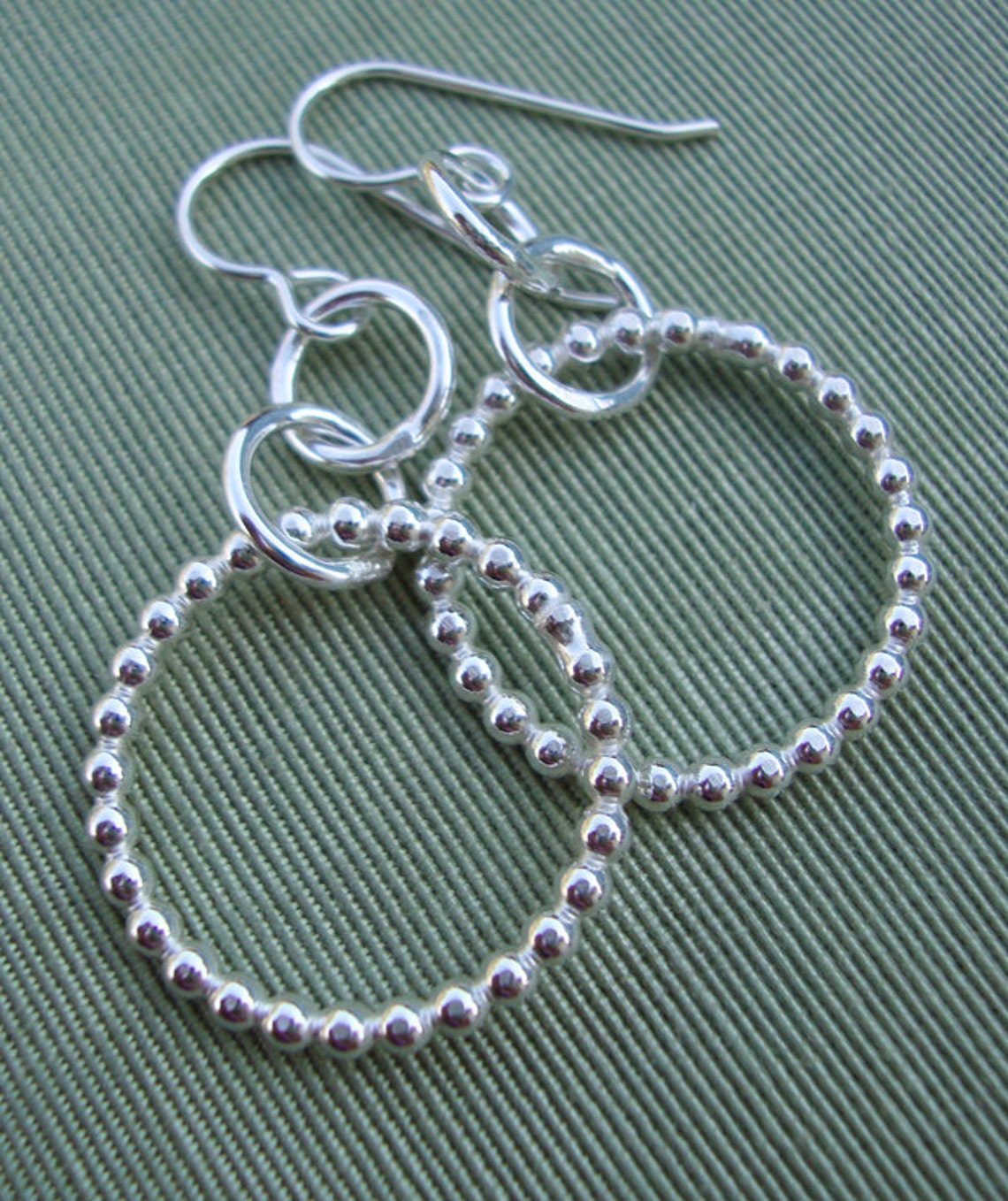 Sterling Silver Beaded Wire Hoops Everyday Earrings Etsy