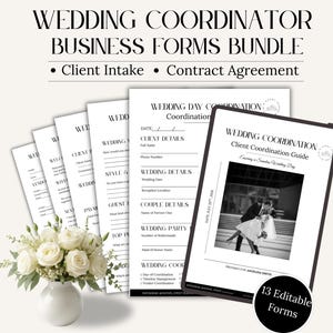 Lot de formulaires pour coordinateur de mariage, Modèles d'organisateur de mariage, Formulaire de réception des clients, Contrat, Calendrier du mariage, Formulaires commerciaux pour la planification d'événements