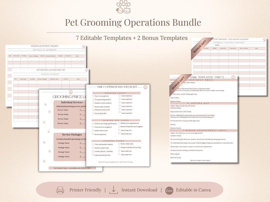 Pet Grooming Operations Bundle | Grooming Business Forms & Trackers ...