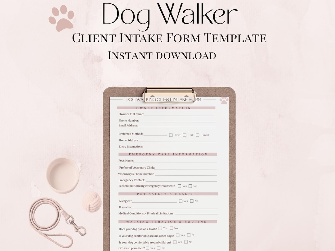Dog Walking Client Intake Form | Dog Walk Forms | Dog Walker Client ...