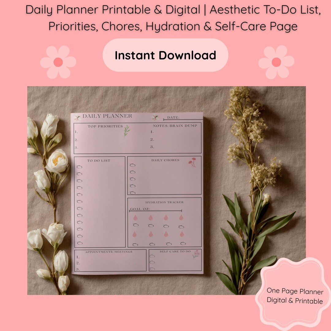 Soft Aesthetic Daily Planner Printable | Minimal To-do List & Self-care ...