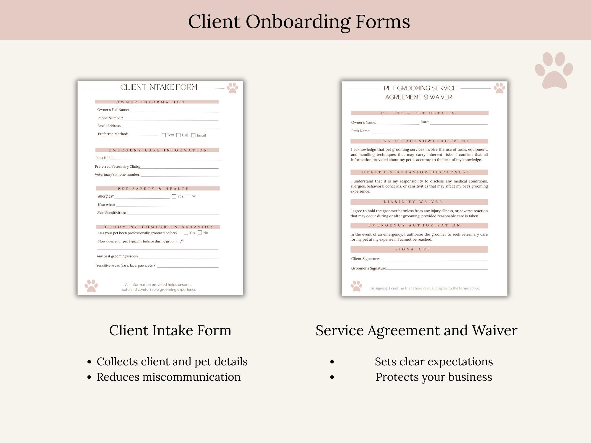 Grooming Forms.pdf Dog Grooming Forms Bundle | Intake Form, Consent & Liability Waiver ...