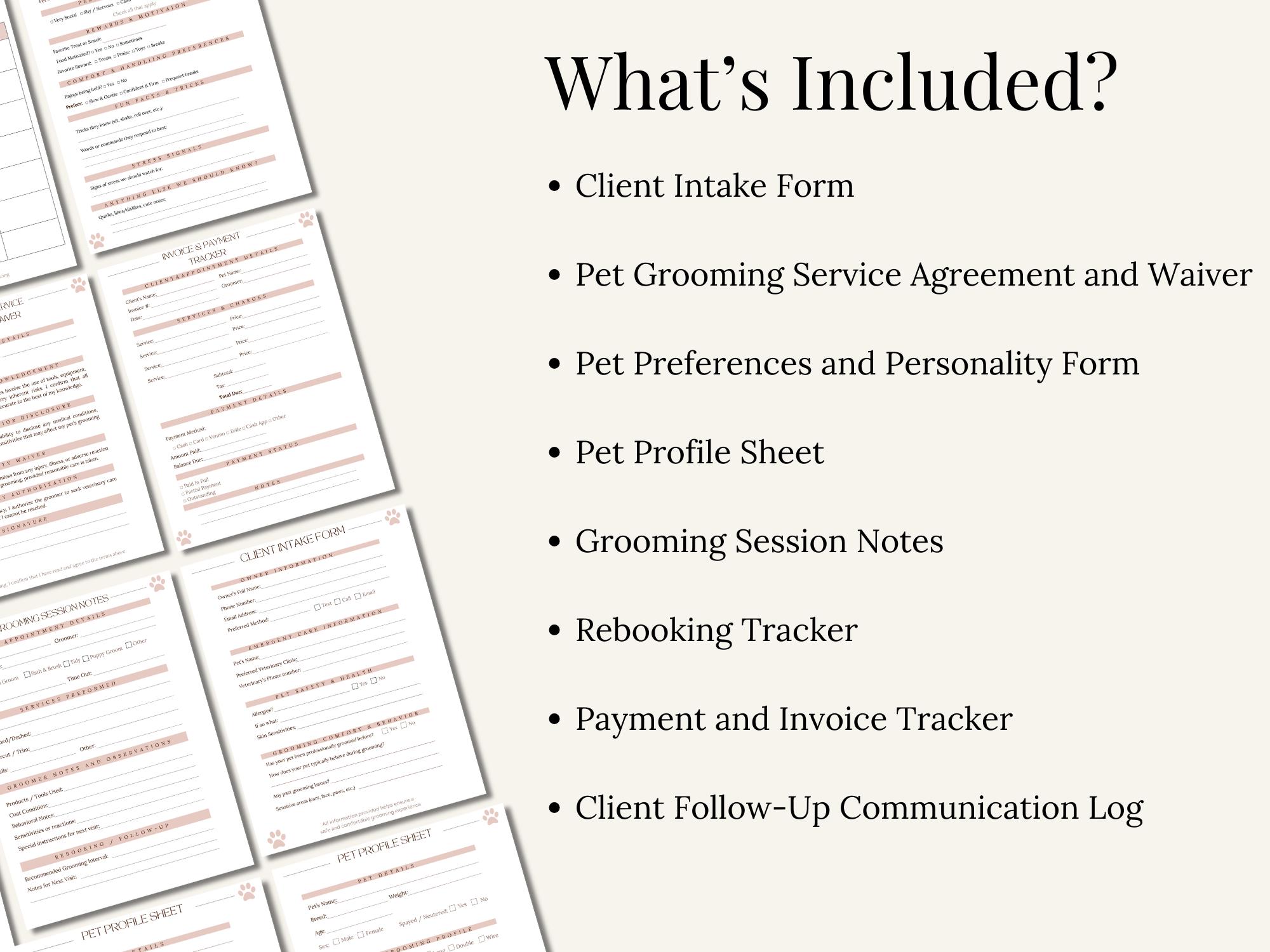 Grooming Forms.pdf Dog Grooming Forms Bundle | Intake Form, Consent & Liability Waiver ...