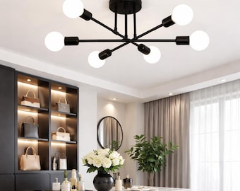 Nordic Minimalist Ceiling Light | Modern LED Chandelier | Black & Gold Pendant Lamp for Living Room Bedroom Dining Room
