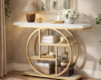 Modern Gold Console Table Entryway 4 Tier Sofa Table for Hallway Living Room Storage Display Furniture