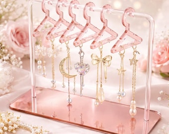 Acrylic Jewelry Display Stand with Mini Hangers – Earrings & Necklace Organizer Rack – Boutique Counter Display