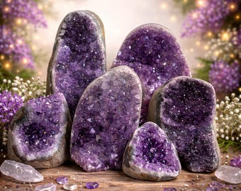 Natural Amethyst Geode Crystal Cluster from Uruguay | Raw Purple Quartz Stone | Home Décor Rock & Geode Gift