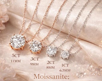 Moissanite Solitaire Necklace w/ Certificate 1ct–5ct | 925 Sterling Silver Rose Gold Pendant | D Color Diamond Alternative Gift for Her