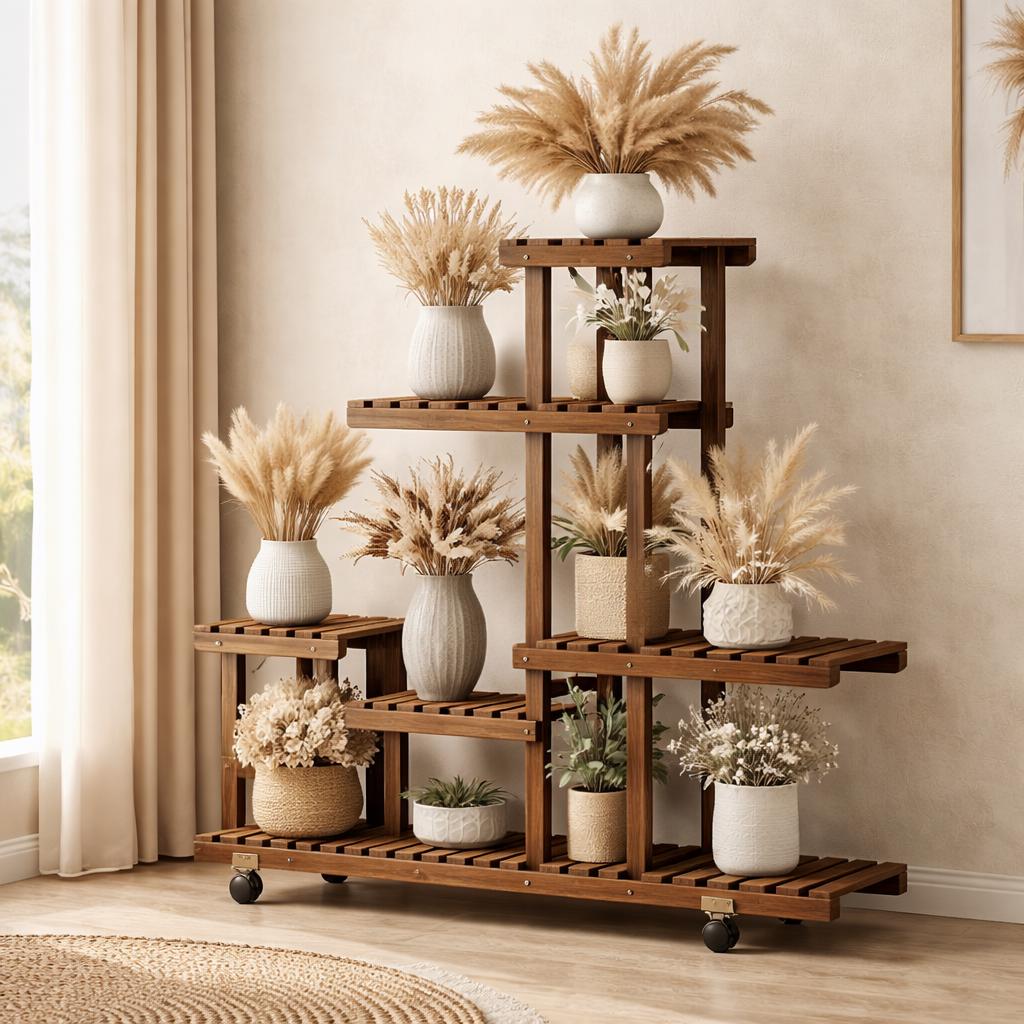 6 Tier Wooden Plant Stand Vertical Indoor Outdoor Flower Pot Holder ...