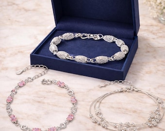 Silver Tone Bracelet for Women, Argentium Style Silver Bracelet, Adjustable Beaded Bracelet, Elegant Jewelry Gift