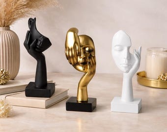 Abstract Face Sculpture Modern Home Decor Nordic Resin Statue Minimalist Art Ornament for Living Room Shelf Desk