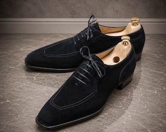 Handmade men black suede lace up dress shoes, office shoes for mens