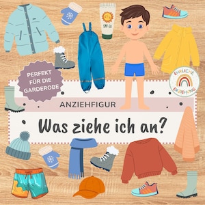 Anziehmännchen Garderobe Kita | Visueller Tagesplan Kleidung Kindergarten | Was ziehe ich an Klettvorlage PDF Download | Tagespflege U3